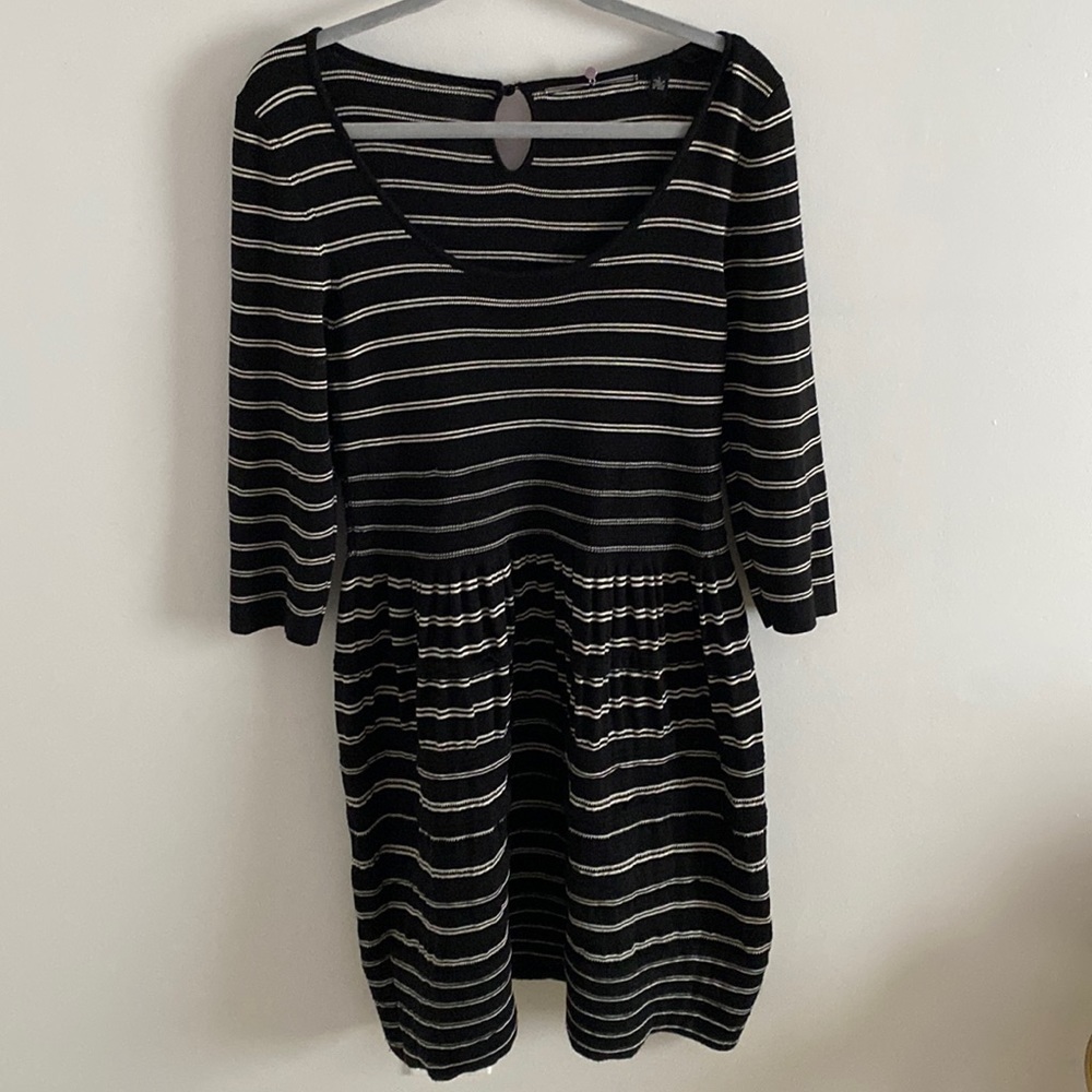 Anthropologie Knitted black and white stripe dress size L
